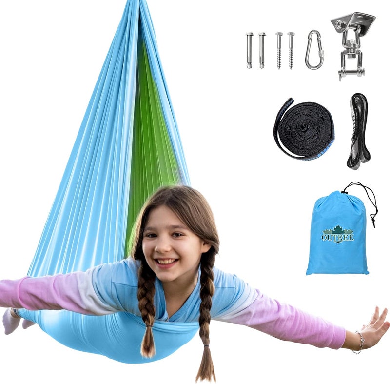 OUTREE Sensory Swing, Double Layer Therapy Swing with 360° Swivel Hanger, Healing & Relaxing Cuddle Sensory Swing for Kids and Adults with Autism, ADHD, Sensory Processing Disorder(Blue and Green) - Image 1
